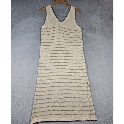Floris Crochet Dress Women M/L Cream Gold Metallic Midi Knit Boho Fairy Italy