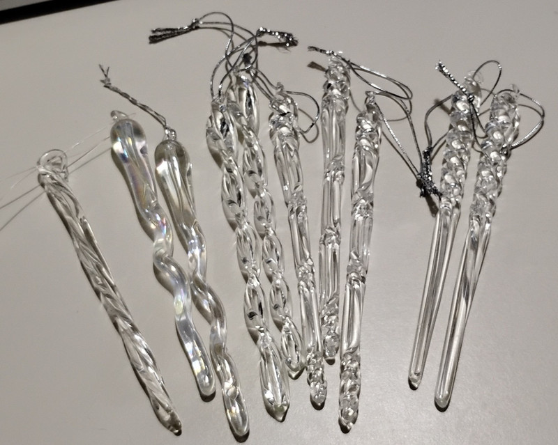 Vintage Clear Blown Glass SWIRL TWIST Icicle  Ornament Lot of 10 (mixed lot)