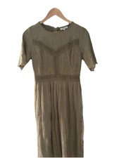 Polagram Holiday Lined  Lace Maxi Dress Semi Sheer Sage Green Size Small