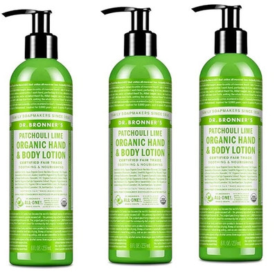 DR BRONNERS HAND BODY LOTION PATCHOULI LIME 8OZ ***3 pack******