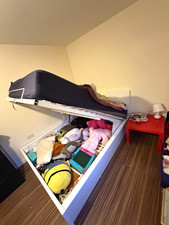 White Double Lift-Up Storage Bed with mattress