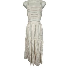 Ann Taylor Loft Striped Linen Blend Rainbow Embroidered Stripe Midi Dress sz 8
