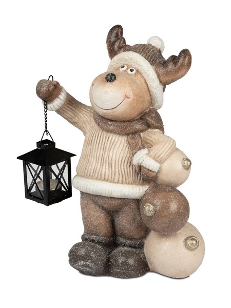 Dekofigur Elch Mit Laterne H. 40Cm Creme Braun Aus Magnesia Formano W25-image