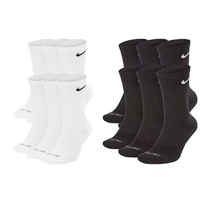 Nike Dri-Fit Everyday 6 Pairs Mens Black White Crew Socks Cushioned Gym Sports