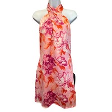 NWT Lulus Beyond Classy Pink Multi Floral Print Satin Halter Mini Dress XL Hoco