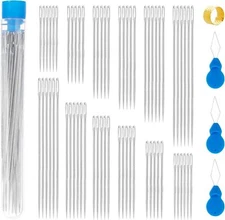 Ybxjges 60Pcs Large Eye Sewing Needles for Leather, 6 Sizes Hand Sewing Needles 