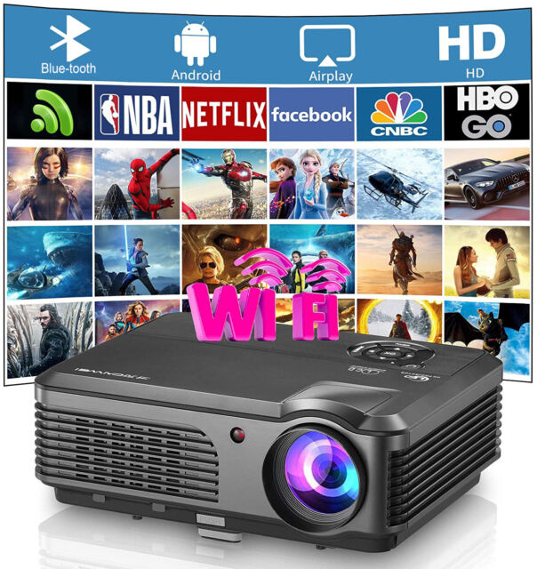 LED Android BT Smart Projector Home Wireless HD 1080p ZOOM Audio Home Movie USB