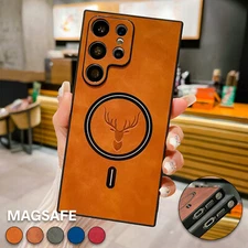Elk Deer Pattern Leather Magnetic Case For Samsung S25 S24 Ultra S23 S22 S21Plus