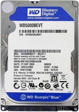 "WD BLUE SCORPIO WD5000BEVT 500GB 5400U/min SATA II 8MB 2.5"" HARD DRIVE" -