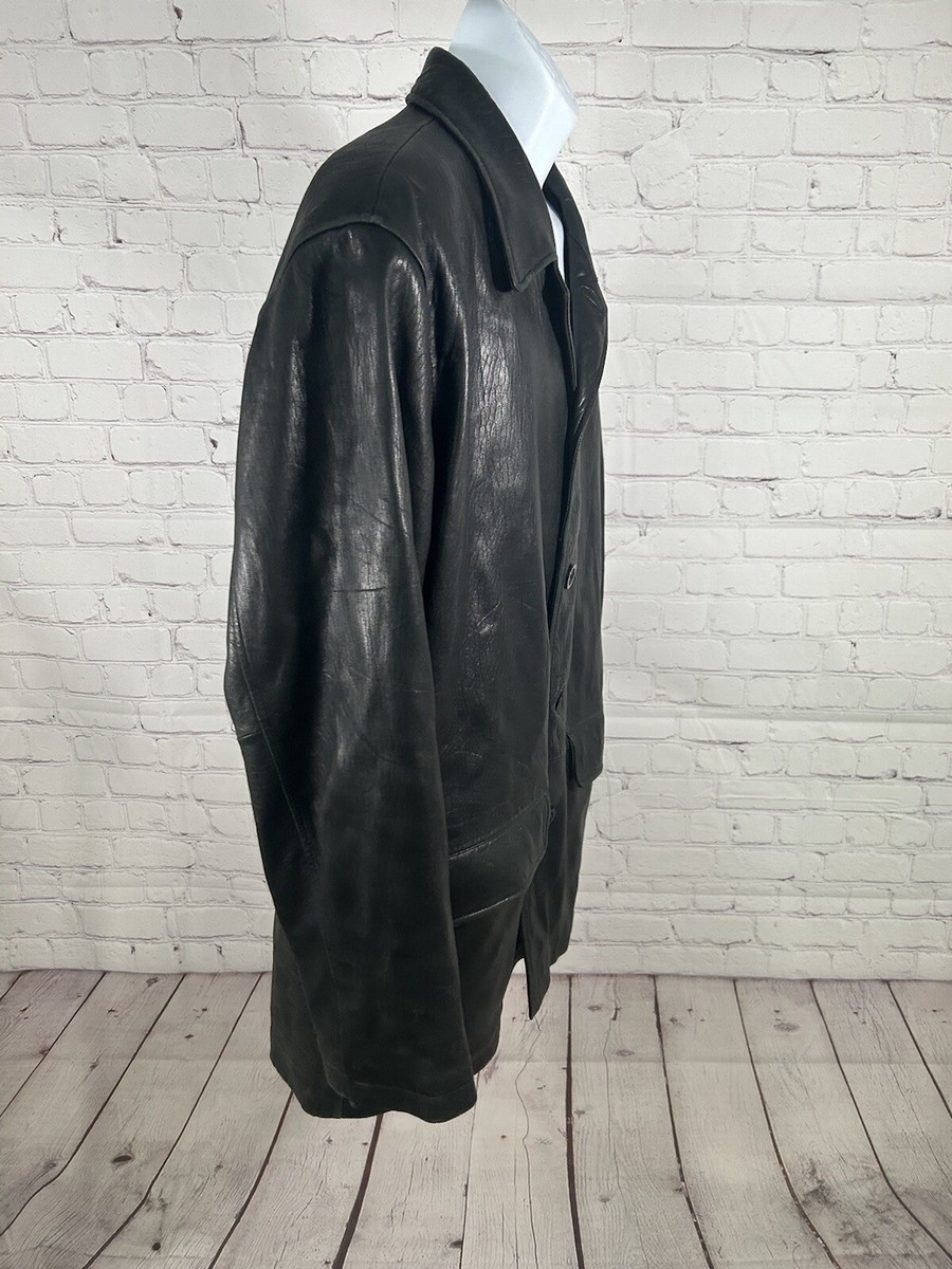 Roundtree & Yorke Black Lambskin Leather Long Sleeve Button Up