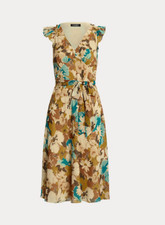 $145 Lauren Ralph Lauren Floral Belted Crinkle Georgette Dress, White MU, 16W