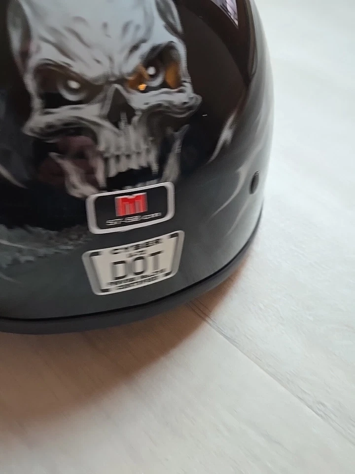CYBER U-72 HALF HELMET  SMOKING SKULLS -MEDIUM- FMVss No. 218 Certified, DOT, A2 - Image 4 of 4