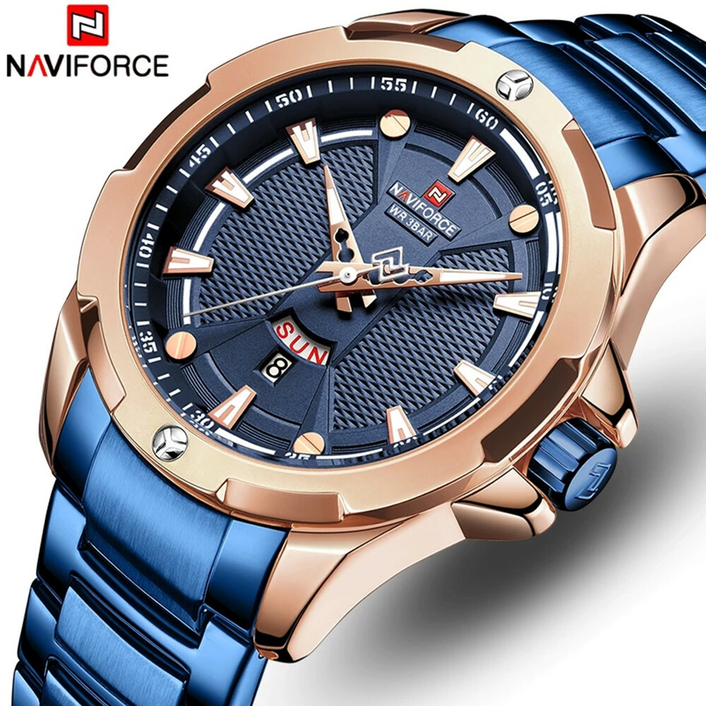 NAVIFORCE Men Watch Luxury Steel Wristwatch for Business Male Calendar Watches