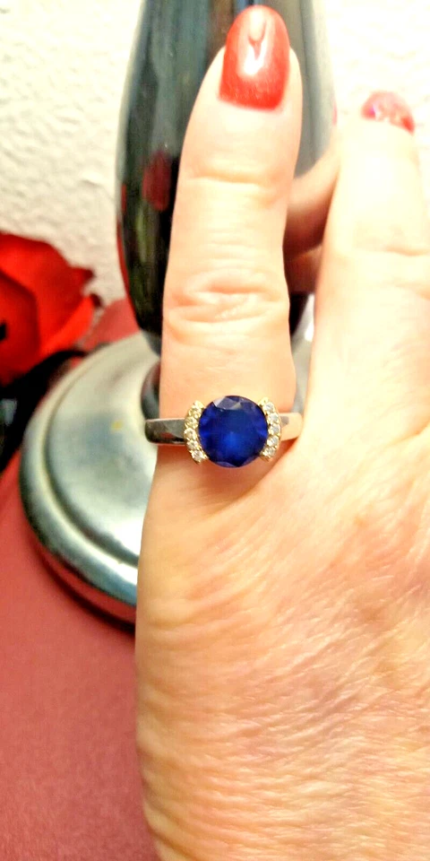 😊 DIAMONIQUE Introvabile Anello in Argento Sterling 925 con ZAFFIRO BLU Nuovo😊 - Immagine 2 di 4