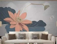 3D Relief Lotus Self-adhesive Removeable Wallpaper Wall Mural