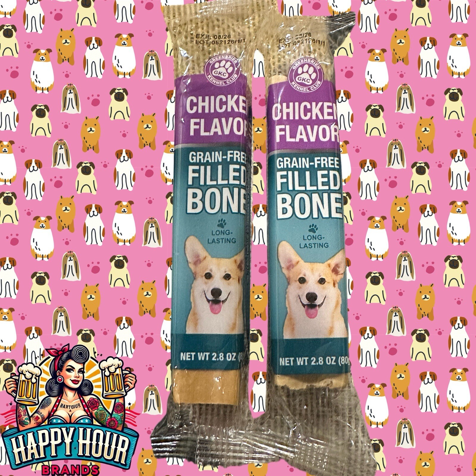 GreenBrier Kennel Club Grain-Free Filled Dog Bone Chicken Flavor  Lot Of 2