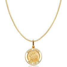 14K Yellow Gold St.Joseph Religious Charm Pendant  0.8mm Box Chain Necklace