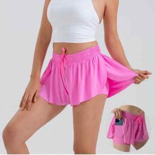 2 in 1 Flowy Sports Shorts Women Running Butterfly Short Tennis Skirts