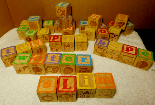 Playskool~Alphabet, Numbers, & Pictures Wooden Building Toy Playing Blocks 2013 - Picture 11 of 20