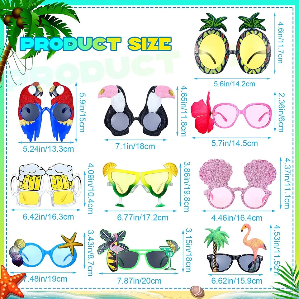 20 Pares Gafas de Sol Hawaianas Playa Fiesta Loco Tropical Favores para Niños y Adultos Foto 3 de 4