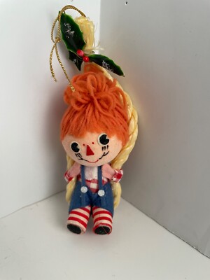 Raggedy Ropes Vintage Raggedy Andy Christmas Ornament Fabric JAPAN Rag Doll on rope ...