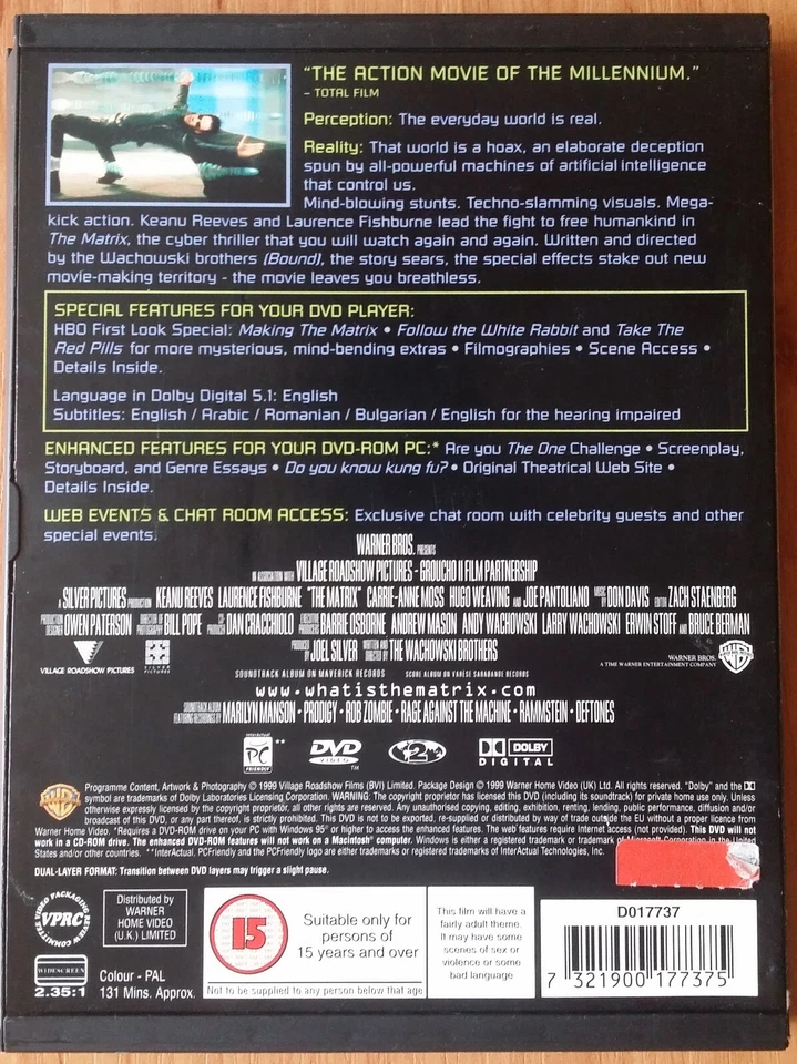 The Matrix DVD (1999) Keanu Reeves, Wachowskis - Image 4 of 4