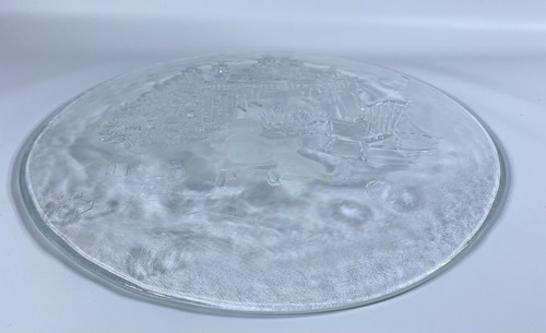 Christmas Platter Plate Boy W/ Dog Tree Fireplace Thick Glass 16” - Picture 3 of 6