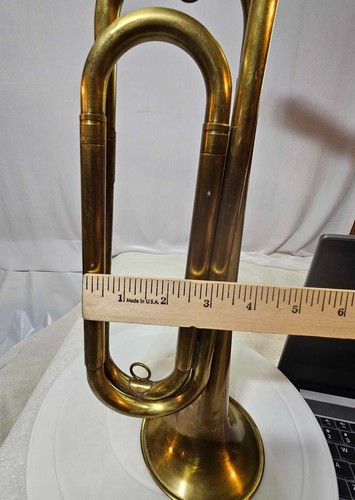 Vtg Brass U.S Regulation Bugle Horn Instrument w/ Mouthpiece Military 18"- A54 - Zdjęcie 10 z 10