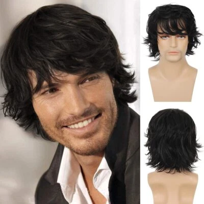 BEWEIG Herren Perücke Schwarz Kurz Haare Layered Wave Perücken mit Pony Synthetische...