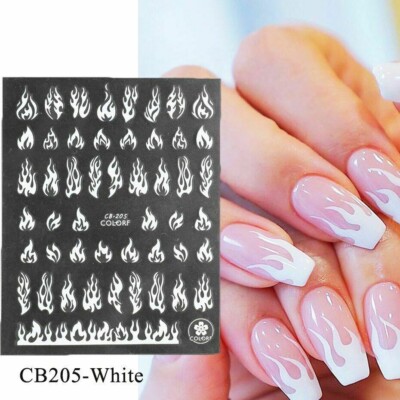 Nail Art Sticker Aufkleber Halloween weiß heiße Flammen Feuer feurige Flamme (CB205W)