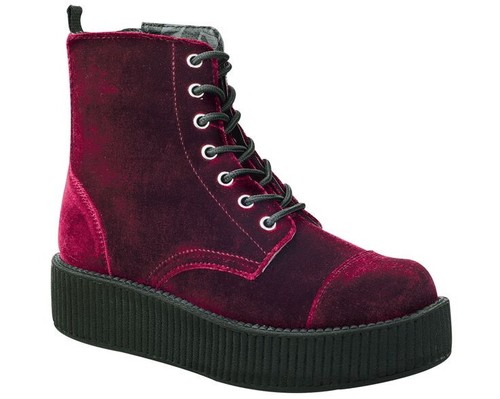 T.U.K. A8839L TUK Viva Mondo 7-Eye Round Toe Creeper Boot Burgundy Velvet