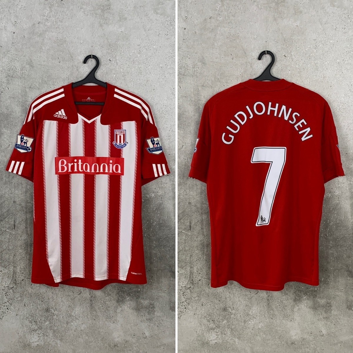 STOKE CITY 2010 2011 HOME FOOTBALL SHIRT #7 GUDJOHNSEN ADIDAS