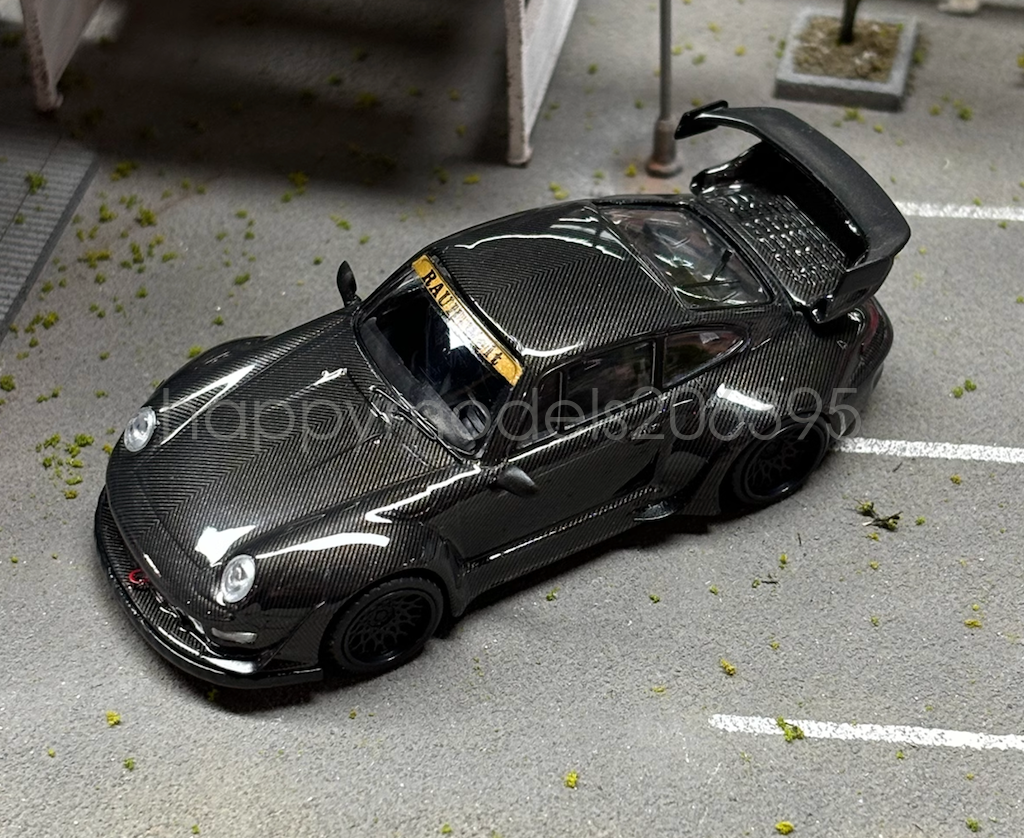 1:64 Scale Black Carbon RWB 993 Racing Sports Classic Diecast Metal Toy Model