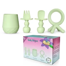 Baby Bloom 4 piece baby utensils+cup+teether for toddlers - food grade silicone