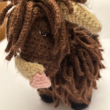 Highland Cow Handmade Crochet Toy Brown Horns Cute Stuffed Animal Gift 12"