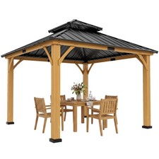 Outsunny 3.5 x 3.5m Wood Frame Hardtop Gazebo w/ Double Vented Roof, Black