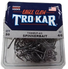 Eagle Claw TROKAR  TK608VP-4/0     Spinner Bait Hook   V Bend 50 Pack