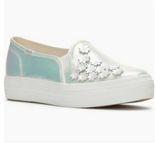Keds Shoes Womens Size 8 White Iridescent 3D Flowers Slip On Sneakers NIB