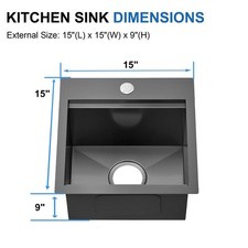 15 Black Stainless Steel Drop In Kitchen Bar Sink, Scamall 16 Gauge Black Stainl