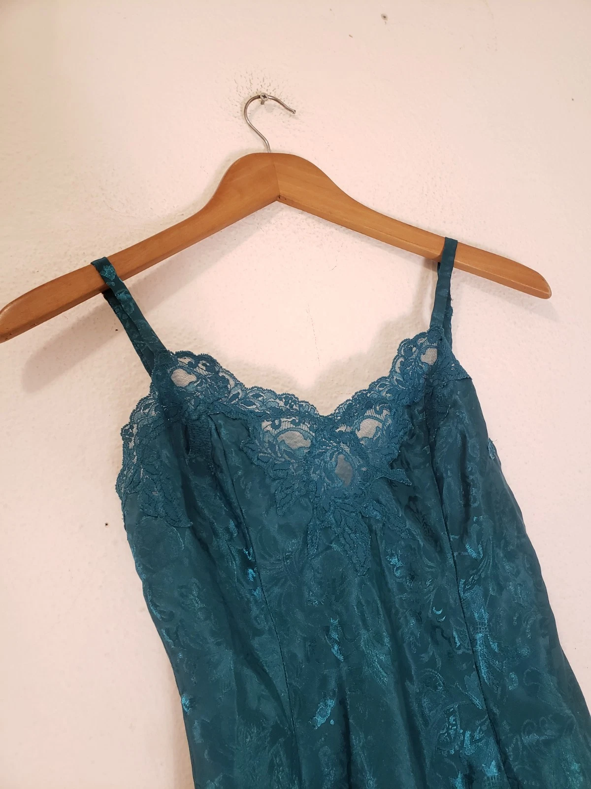 UNDERCOVER Abito slip vintage anni 90 Victorias Secret P XS verde pizzo raso babydoll etichetta oro