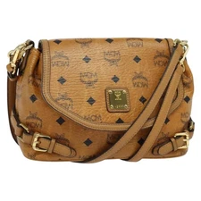 MCM Logogram Vicetos Shoulder Bag PVC 2way Brown Gold Auth yk19287