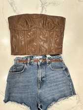 Edikted Brown Faux Leather Lace Up Corset Top Strapless Size M
