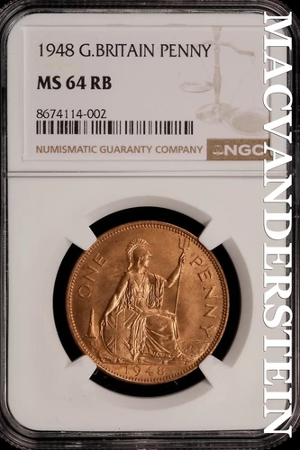 Great Britain: 1948 One Penny - NGC MS 64 RB - Brilliant Uncirculated #SLi360