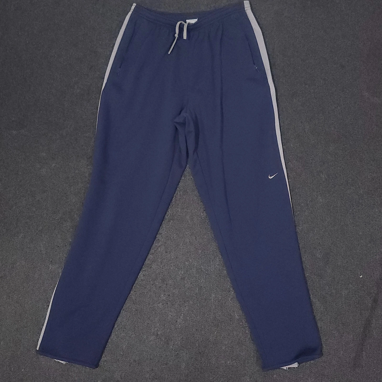 Vintage Nike Track Pants Mens Large Navy Blue Dri Fit Drawstring Ankle Zip Y2K