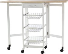 Image of Drop-Leaf Kitchen Cart Trolley w/ 3 Baskets Drawer Surface Top 6 Universal Wheel