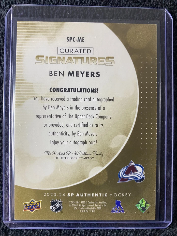 2023-24 SP Authentic - Curated Signatures - #SPC-ME Ben Meyers **050/299** - Image 2 of 2