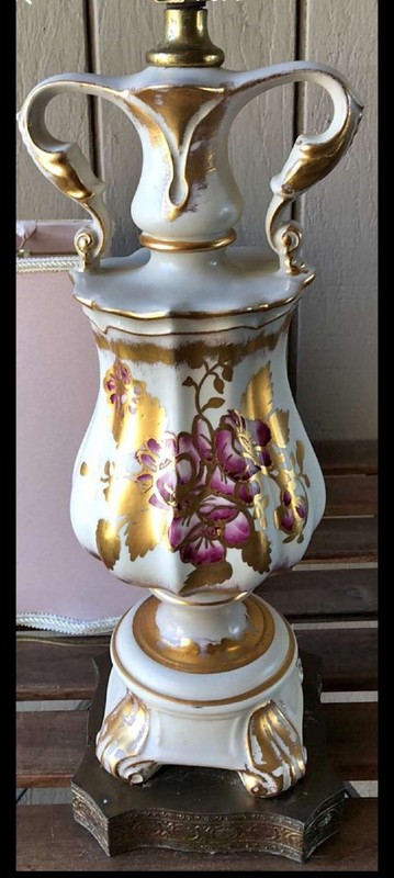 Porcelain table lamp base with hand-painted floral decoration
