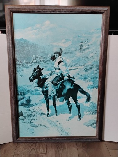Vintage Frederic Remington "An Indian Trapper" 1889 Framed Textured Canvas 33x23