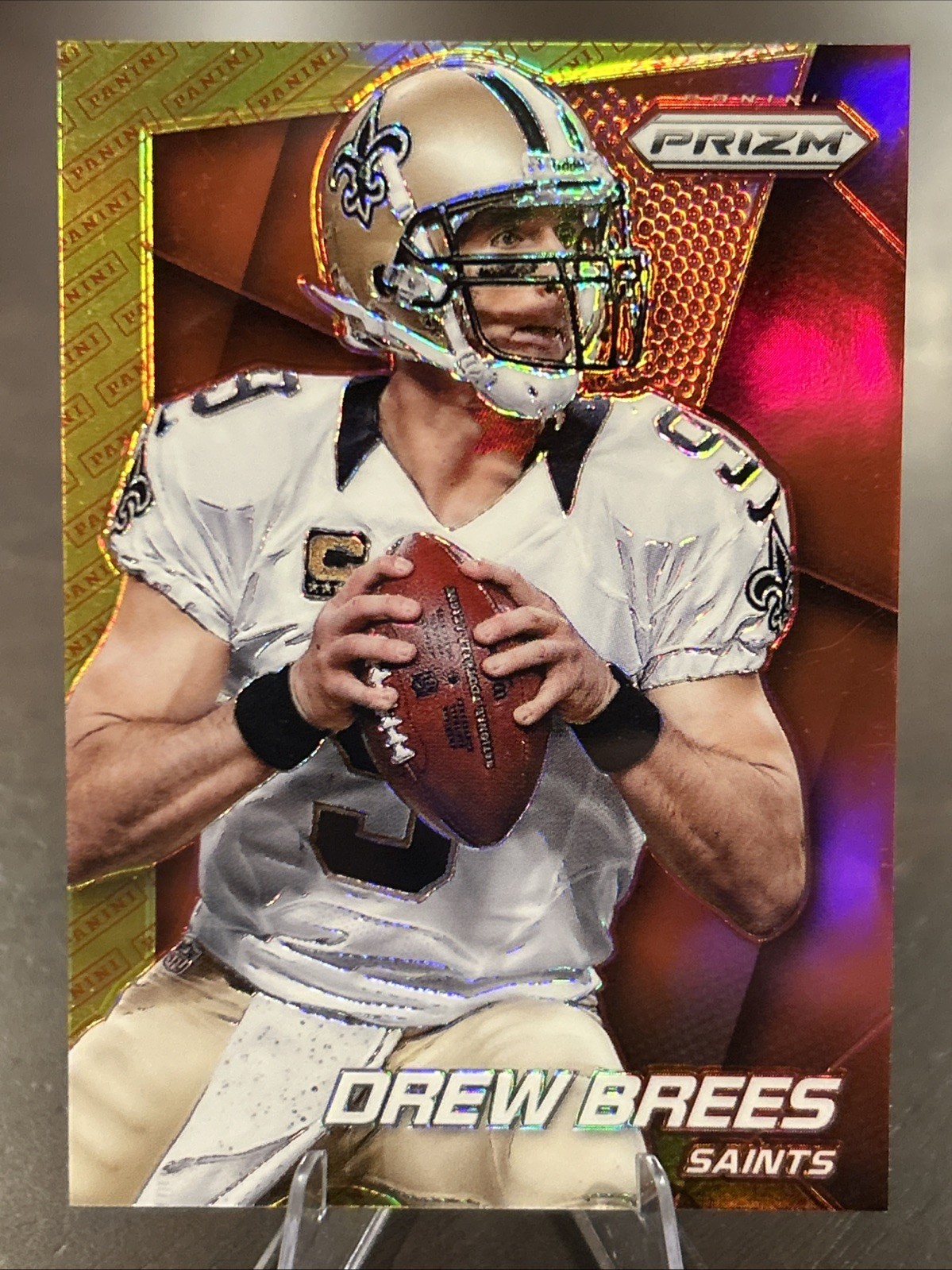 2014 Drew Brees Prizm Panini Logo Red/Yellow #191 Saints
