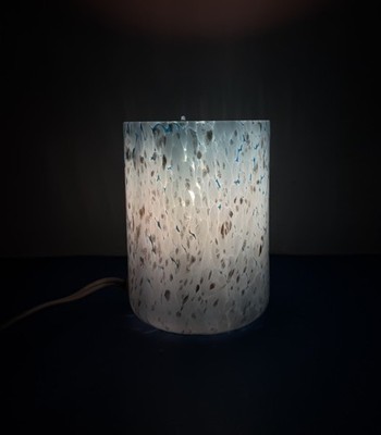 INTERTEK Gold Fleck Blue Art Glass Table Accent Lamp 6  Cylinder Modern Decor